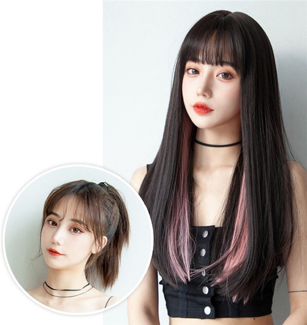 インナーカラー ピンク ストレートロング 小顔効果抜群 原宿 耐熱ウィッグ 黒髪 グラデーション フルウィッグ ロング かわいい 超自然 の通販はau Pay マーケット Glory Park
