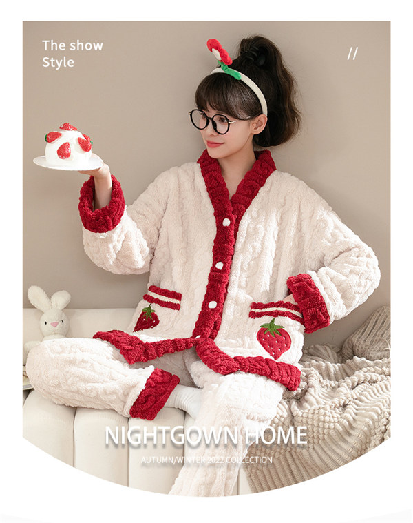 前開き 韓国 もこもこパジャマ レディース 暖かい モコモコ あったか