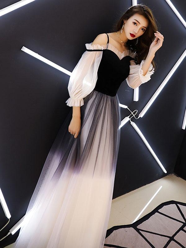 送料無料】パーティードレス ロングドレス 長袖 袖あり 肩出し 演奏会