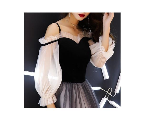 送料無料】パーティードレス ロングドレス 長袖 袖あり 肩出し 演奏会