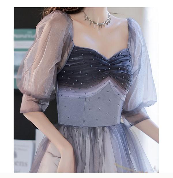 送料無料】パーティードレス ロング丈 演奏会 五分袖 スクエアネック