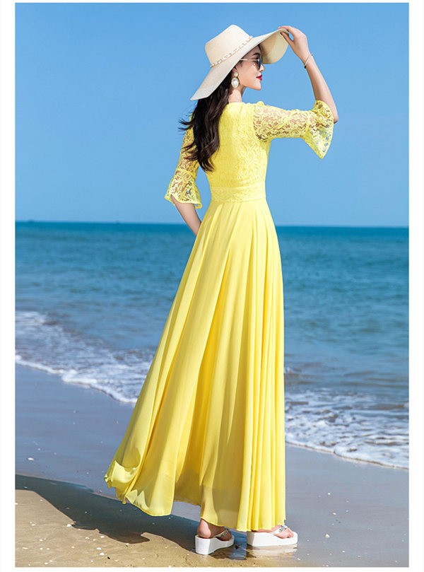 送料無料】白ワンピース 大人可愛い 夏 Vネック ロング丈 夏ワンピ