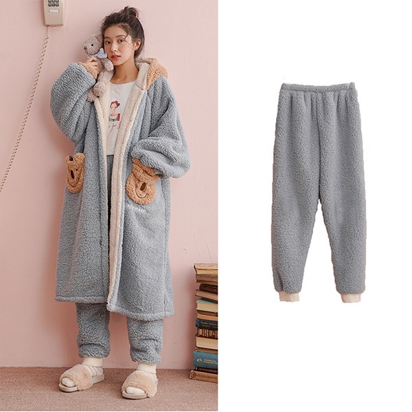 安いそれに目立つ 長袖 レディース アニマル かわいい 帽子付き ポケット付き ペア 寝間着 部屋着 裏起毛 ルームウェア もこもこ 冬 ナイトガウン 上下セット パジャマ クマ耳 あったか プレゼントm L Xl 結婚祝い ギフト 誕生日 インナー 下着 ナイトウェア レディース