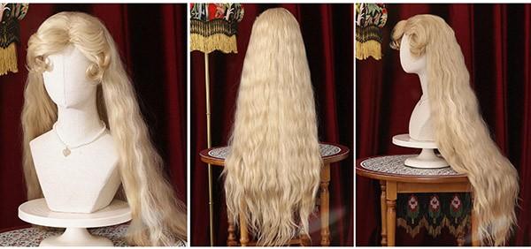 中世の貴族風 金髪 巻き毛 フルウィッグ かつら 女性 長髪 超ロング