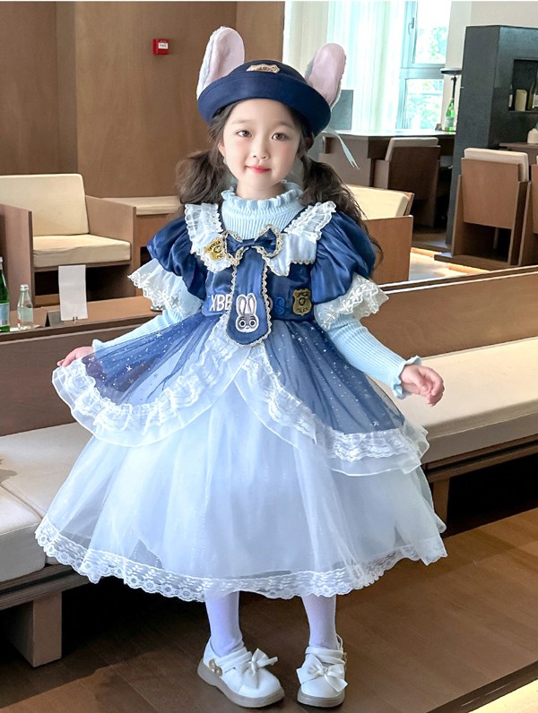 ワンピース ディズニー ズートピア ジュディ・ホップス風 ワンピース 子供 余興 ハロウィン仮装 ズート Judy Hopps風 コスプレ衣装 ウサギの警官服 コスチューム 変身 仮装 変装 文化祭 学園祭_2