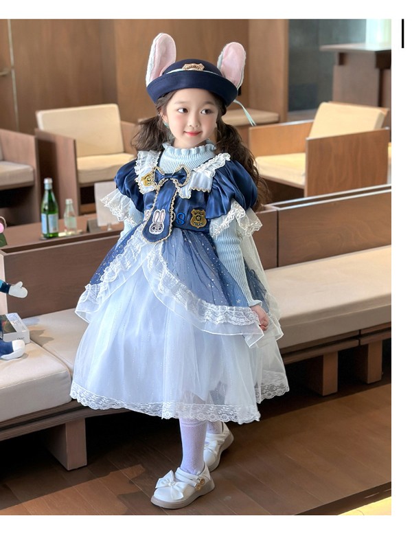 ワンピース ディズニー ズートピア ジュディ・ホップス風 ワンピース 子供 余興 ハロウィン仮装 ズート Judy Hopps風 コスプレ衣装 ウサギの警官服 コスチューム 変身 仮装 変装 文化祭 学園祭_4