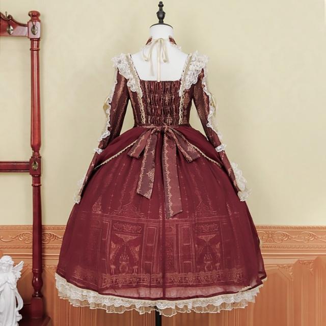 ロリータ 可愛い 萌え萌え リボン ワンピース Lolita ロング丈 レディース コスチューム お嬢様 パーティー 仮装 演出 ステージ 学園祭 文化祭 イベント レッド S M L_10