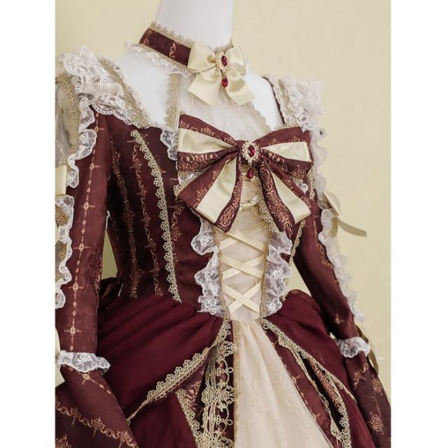 ロリータ 可愛い 萌え萌え リボン ワンピース Lolita ロング丈 レディース コスチューム お嬢様 パーティー 仮装 演出 ステージ 学園祭 文化祭 イベント レッド S M L_11