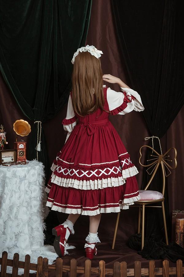 【送料無料】ロリータ クラロリ ワンピース Aライン Lolita 2カラー 女の子 コスプレ ミモレ丈 レディース コスチューム 衣装 かわいい 可愛い フリル 仮装 パーティ イベント ネイビー ワインレッド_11