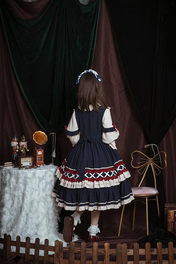 【送料無料】ロリータ クラロリ ワンピース Aライン Lolita 2カラー 女の子 コスプレ ミモレ丈 レディース コスチューム 衣装 かわいい 可愛い フリル 仮装 パーティ イベント ネイビー ワインレッド_6