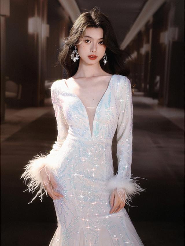 パーテイードレス ロング丈ドレス キラキラ マーメイド  セクシー ファスナー レディース 発表会 演奏会 二次会 大きいサイズ エレガント 20代 30代 40代 大人 可愛い 結婚式 披露宴 フォーマルドレス ホワイト パーテイードレス ロング丈ドレス キラキラ マーメイド セクシー