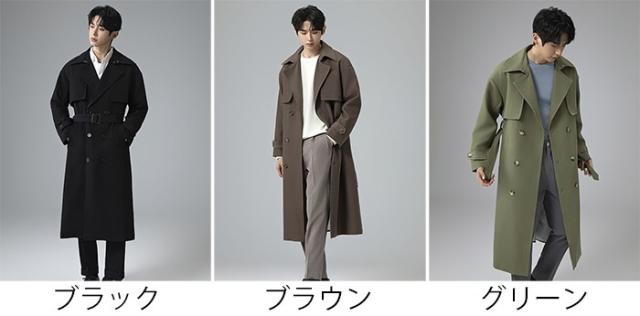 コート メンズ ハイネック 3カラー ビジネス かっこいい 大きいサイズ アウター メンズファッション 防寒 体型カバー おしゃれ 春 秋冬 ブラック ブラウン グリーン 20代 30代 40代_1