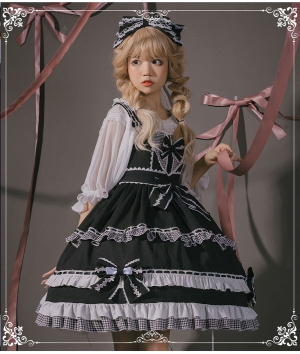 【送料無料】ロリータ jsk ワンピース 可愛い プリンセスドレス お姫様 Lolita ロリータ服 リボン フリル 可愛いコスチューム コスプレ衣装 文化祭_1