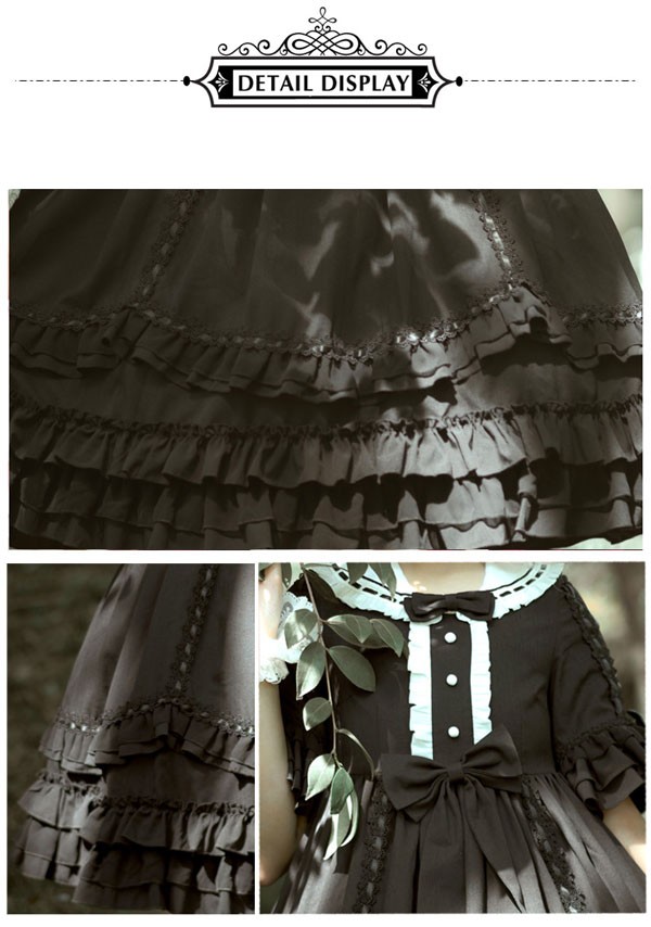 【送料無料】ゴシックロリータ ワンピース 黒 フリル 病みかわいい 膝丈 暗黒系 ロリータop プリンセスドレス Lolita ロリータ服 コスチューム_6