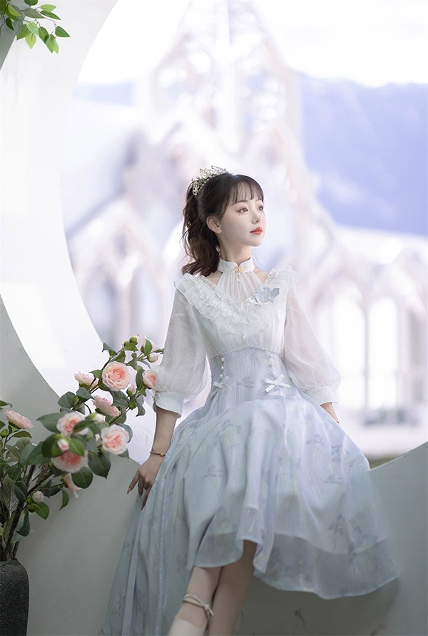 ロリータ ワンピース リボン Aライン Lolita ゆめかわ フリル 可愛い 萌え萌え 友達 姉妹 プレゼント レディース コスチューム 仮装 ハロウィン 学園祭 文化祭  お姫様 ロリータファション パープル_1