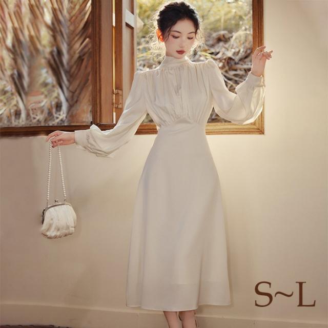 ドレス ロングドレス 袖あり 演奏会 ワンピース ピアノ発表会 ロング丈 結婚式 パーティードレス 高級感 上品 二次会 20代 30代 きれいめ 可愛い ベージュ