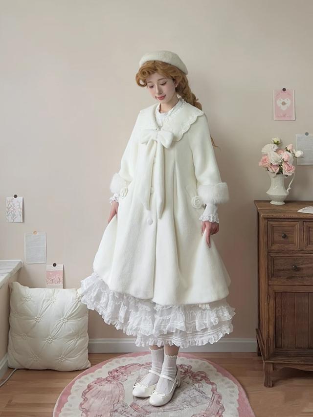 ステンカラーコート 冬服 レディース ジャケット 膝丈 もこもこ フリル コート ロリータ ロリータコート ロリータアウター トップス アウター 小柄 可愛い 学生 通学 通勤 日常着 着痩せ 女の子 長袖 袖あり 秋 冬 衣装 ゴスロリ 厚手 防寒 寒さ対策 秋冬 オシャレ