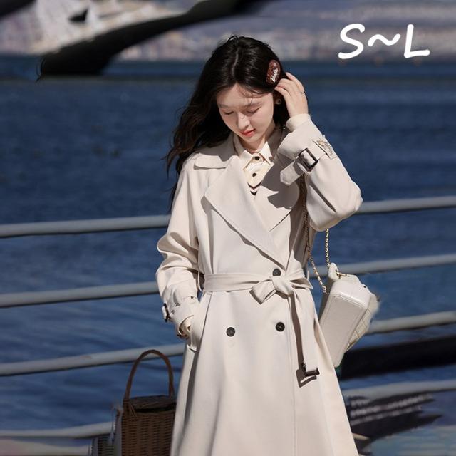 トレンチコート レディース イギリス風 コート 秋 冬 アウター ロングコート 上品 ゆったり 無地 通勤 着痩せ カジュアル 韓国風 ベージュ S M L オシャレ