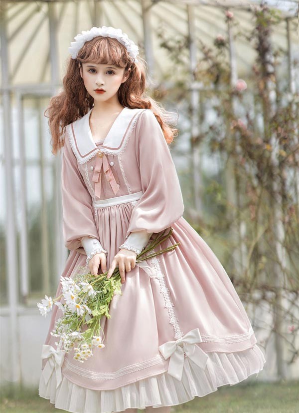 ゴスロリ ロリータ 上下セット メイド服 コスプレ衣装 ロング ショート  Aライン ハイウエストスカート コスチューム リボン パフスリーブ 長袖 袖付き クリスマス ハロウィン 仮装 学園祭 文化祭 シスター 合唱 イベント_2