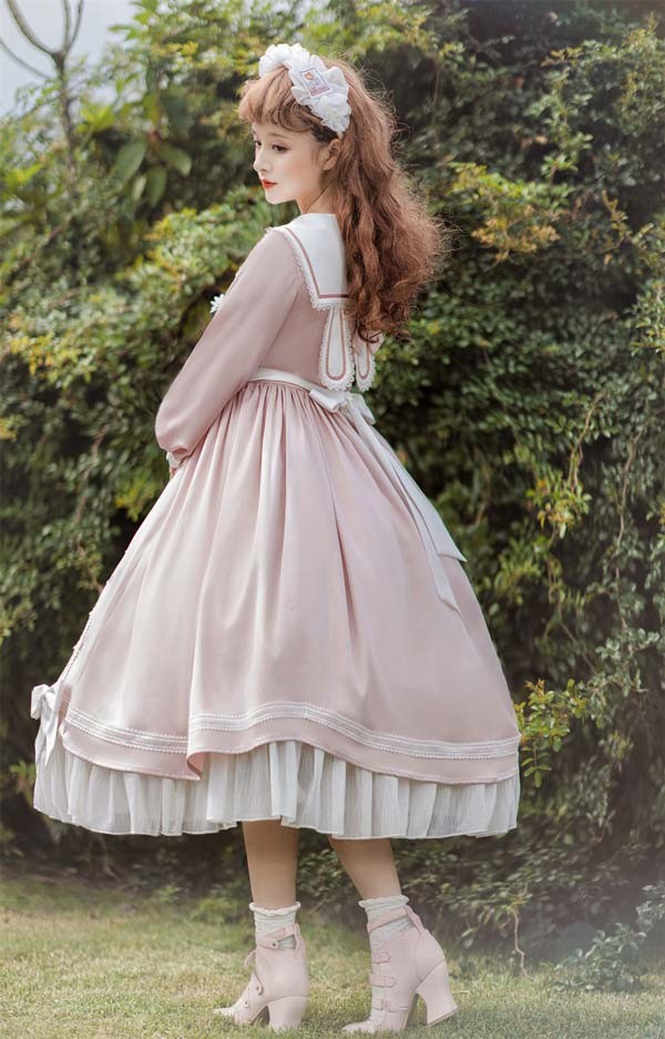 ゴスロリ ロリータ 上下セット メイド服 コスプレ衣装 ロング ショート  Aライン ハイウエストスカート コスチューム リボン パフスリーブ 長袖 袖付き クリスマス ハロウィン 仮装 学園祭 文化祭 シスター 合唱 イベント_4