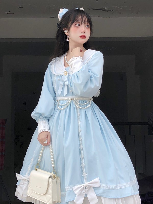 ゴスロリ ロリータ 上下セット メイド服 コスプレ衣装 ロング ショート  Aライン ハイウエストスカート コスチューム リボン パフスリーブ 長袖 袖付き クリスマス ハロウィン 仮装 学園祭 文化祭 シスター 合唱 イベント_5