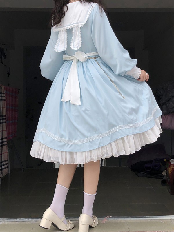 ゴスロリ ロリータ 上下セット メイド服 コスプレ衣装 ロング ショート  Aライン ハイウエストスカート コスチューム リボン パフスリーブ 長袖 袖付き クリスマス ハロウィン 仮装 学園祭 文化祭 シスター 合唱 イベント_7
