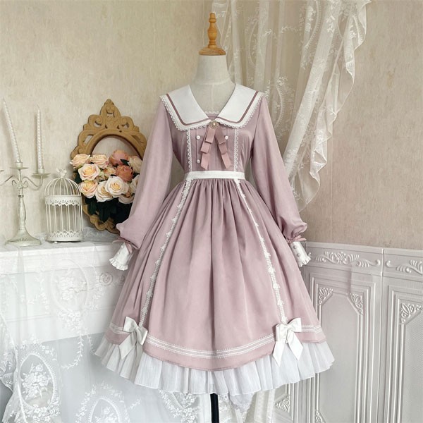 ゴスロリ ロリータ 上下セット メイド服 コスプレ衣装 ロング ショート  Aライン ハイウエストスカート コスチューム リボン パフスリーブ 長袖 袖付き クリスマス ハロウィン 仮装 学園祭 文化祭 シスター 合唱 イベント_8