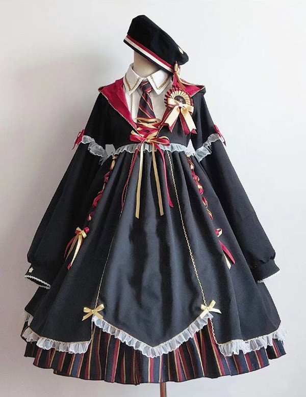 【送料無料】ワンピース ロリータ ハイウエスト 膝丈 学生風 魔法使い レディース ゴスロリ 制服 ロリィタファッション フリル 長袖 暗黒系 ロリータワンピース コスチューム コスプレ 衣装 可愛い 仮装 コスチューム ハロウィン パーティ_9