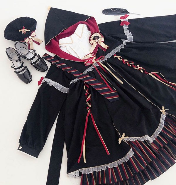 【送料無料】ワンピース ロリータ ハイウエスト 膝丈 学生風 魔法使い レディース ゴスロリ 制服 ロリィタファッション フリル 長袖 暗黒系 ロリータワンピース コスチューム コスプレ 衣装 可愛い 仮装 コスチューム ハロウィン パーティ_12