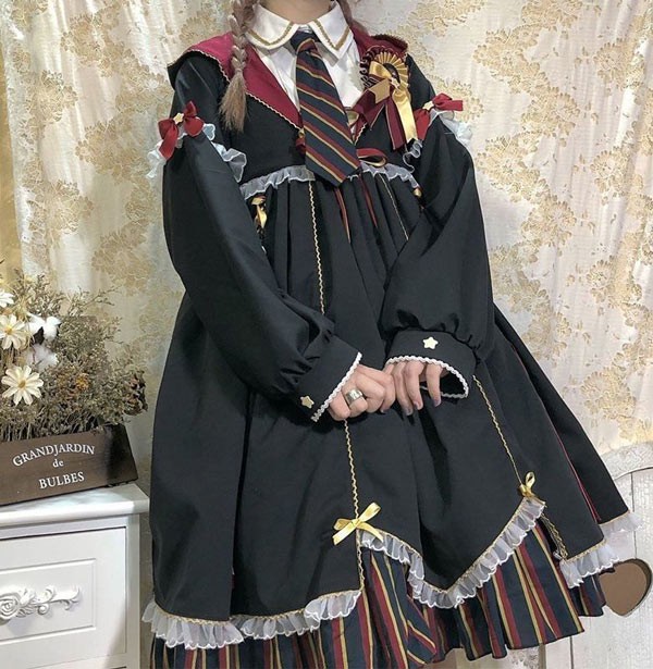 【送料無料】ワンピース ロリータ ハイウエスト 膝丈 学生風 魔法使い レディース ゴスロリ 制服 ロリィタファッション フリル 長袖 暗黒系 ロリータワンピース コスチューム コスプレ 衣装 可愛い 仮装 コスチューム ハロウィン パーティ_3