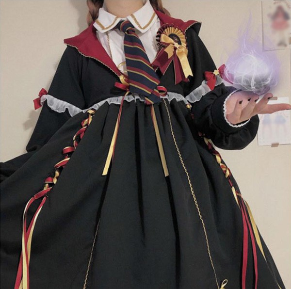 【送料無料】ワンピース ロリータ ハイウエスト 膝丈 学生風 魔法使い レディース ゴスロリ 制服 ロリィタファッション フリル 長袖 暗黒系 ロリータワンピース コスチューム コスプレ 衣装 可愛い 仮装 コスチューム ハロウィン パーティ_7