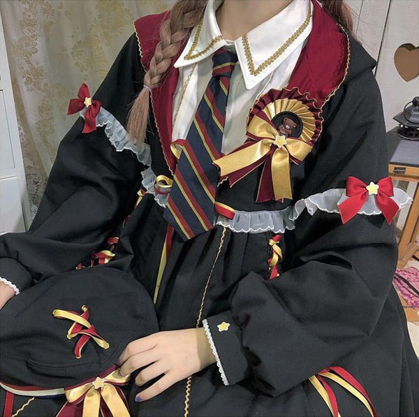 【送料無料】ワンピース ロリータ ハイウエスト 膝丈 学生風 魔法使い レディース ゴスロリ 制服 ロリィタファッション フリル 長袖 暗黒系 ロリータワンピース コスチューム コスプレ 衣装 可愛い 仮装 コスチューム ハロウィン パーティ_8