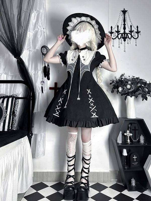 ワンピース ロリータ ハロウィン 魔女風 ウイッチ 魔法使い ショート丈