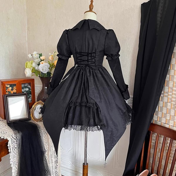 ワンピース ロリータ ハロウィン 魔女風 ウイッチ 魔法使い ショート丈 ミニ レディース ゴスロリ ハイウエスト Aライン 暗黒風 ロリィタファッション 長袖 ロリータワンピース コスチューム_12