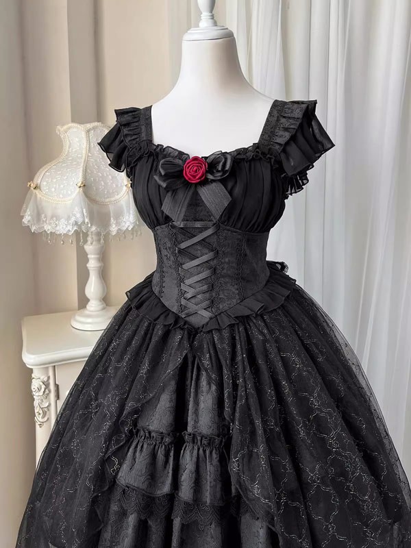 ワンピース ロリータ ハロウィン 魔女風 ビッグリボン ウイッチ 魔法使い 花嫁風 フィッシュテール レディース ゴスロリ ハイウエスト フリル 暗黒風 ロリィタファッション ロリータワンピース コスチューム_9
