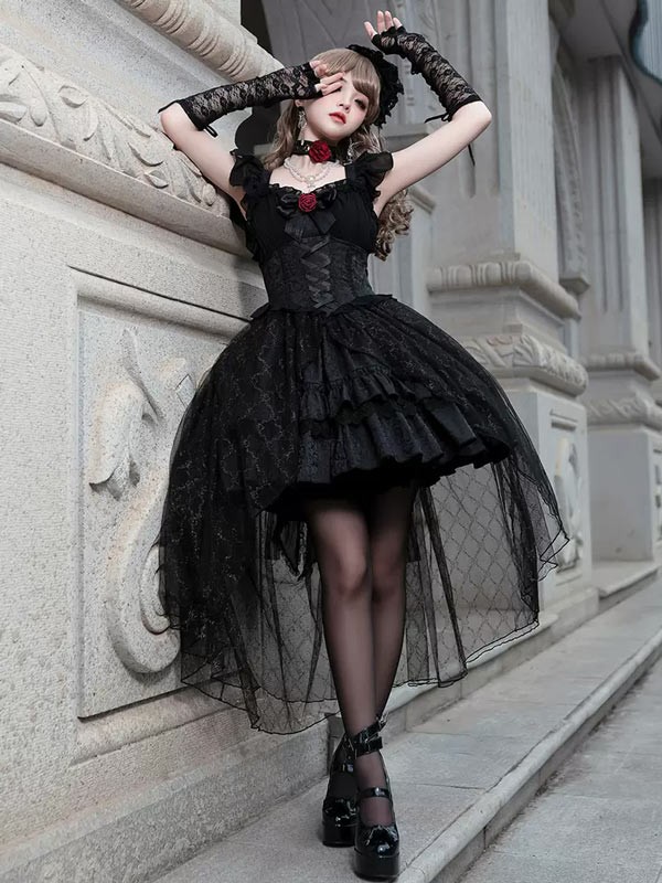 ワンピース ロリータ ハロウィン 魔女風 ビッグリボン ウイッチ 魔法使い 花嫁風 フィッシュテール レディース ゴスロリ ハイウエスト フリル 暗黒風 ロリィタファッション ロリータワンピース コスチューム_2