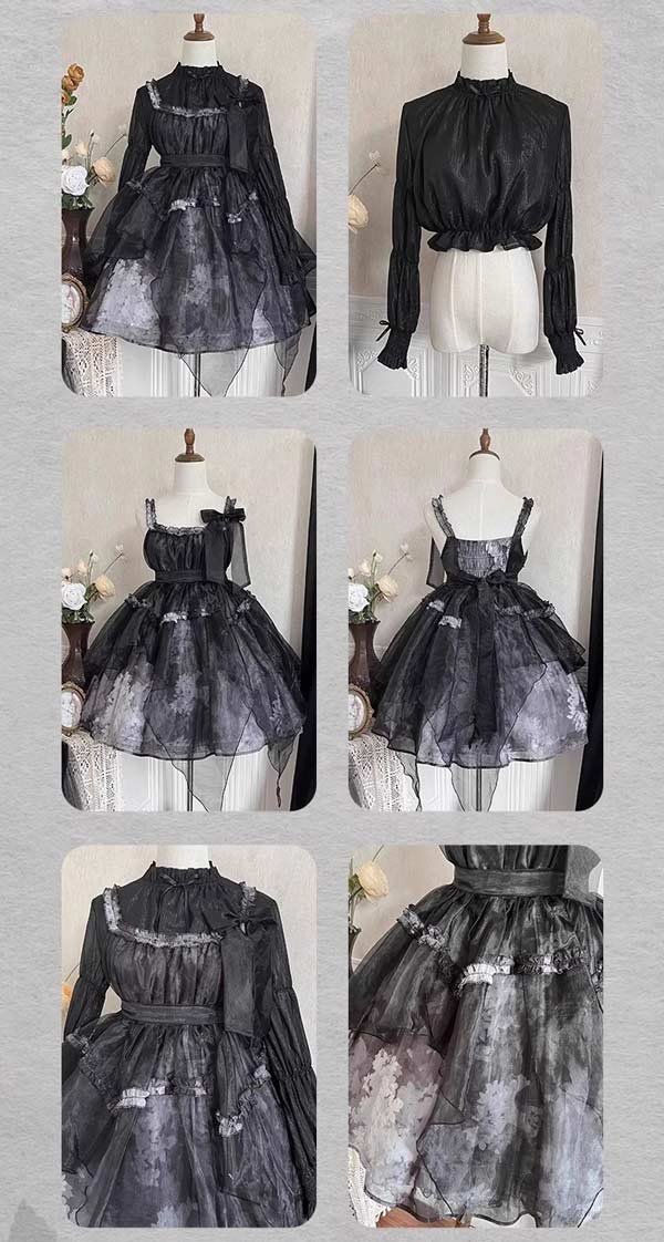 ンピース ロリータ ハロウィン レトロ風 リボン ミモレ丈 レディース Aライン 暗黒風 ロリィタファッション 長袖 フリル ロリータ可愛い_13