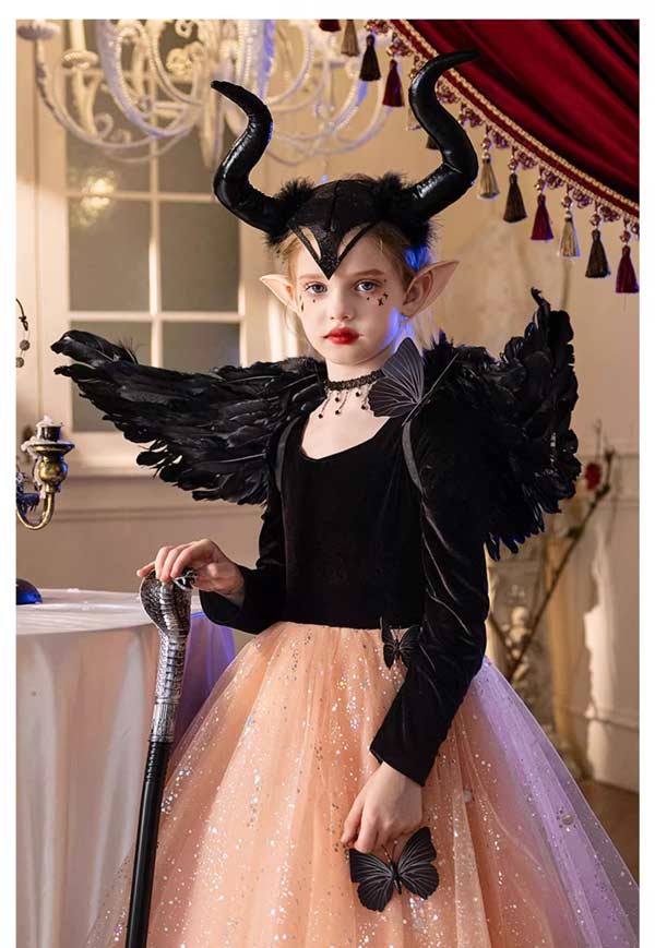 キッズドレス 長袖 ハロウィン キラキラ 小悪魔 吸血鬼 ドレス ロングドレス ファスナータイプ 袖あり ロング丈 コスプレ コスチューム衣装 ピアノ 発表会 子供ドレス パーティードレス カラードレス ワンピース プリンセス風 お姫様 上品 エレガント_1