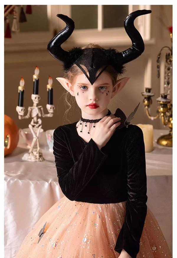 キッズドレス 長袖 ハロウィン キラキラ 小悪魔 吸血鬼 ドレス ロングドレス ファスナータイプ 袖あり ロング丈 コスプレ コスチューム衣装 ピアノ 発表会 子供ドレス パーティードレス カラードレス ワンピース プリンセス風 お姫様 上品 エレガント_3