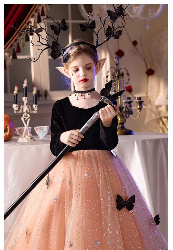 キッズドレス 長袖 ハロウィン キラキラ 小悪魔 吸血鬼 ドレス ロングドレス ファスナータイプ 袖あり ロング丈 コスプレ コスチューム衣装 ピアノ 発表会 子供ドレス パーティードレス カラードレス ワンピース プリンセス風 お姫様 上品 エレガント_5