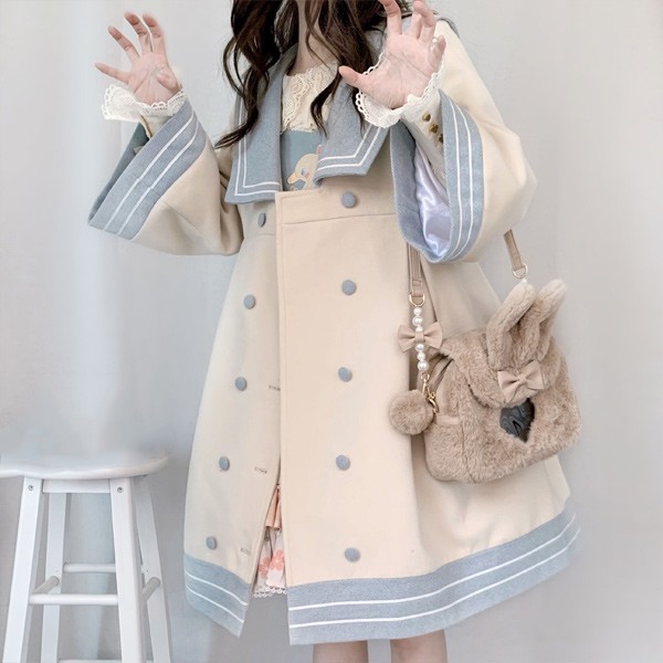 【送料無料】ステンカラーコート ロリータ 冬服 膝丈 セーラーコート レディース ジャケット ミディアムコート コート ロリータコート ロリータ_4