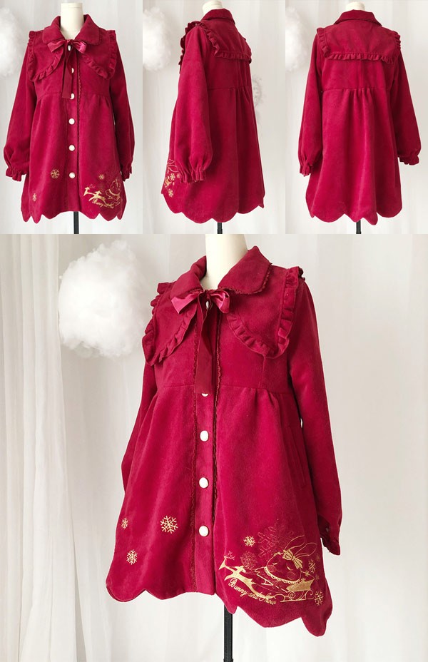 送料無料】ステンカラーコート ロリータ 冬服 ミドル丈 ファー リボン