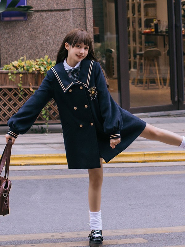 ステンカラーコート ロリータコート セーラーコート 冬服 レディース ジャケット ミディアムコート アウター 小柄 可愛い 学生 通学 通勤 着?せ 女の子 長袖 秋 冬 ゴスロリ 厚手 防寒 寒さ対策 オシャレ 柔らかい 軽い着心地 暖かい_2