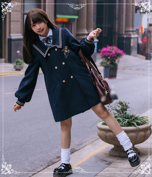 ステンカラーコート ロリータコート セーラーコート 冬服 レディース ジャケット ミディアムコート アウター 小柄 可愛い 学生 通学 通勤 着?せ 女の子 長袖 秋 冬 ゴスロリ 厚手 防寒 寒さ対策 オシャレ 柔らかい 軽い着心地 暖かい_4