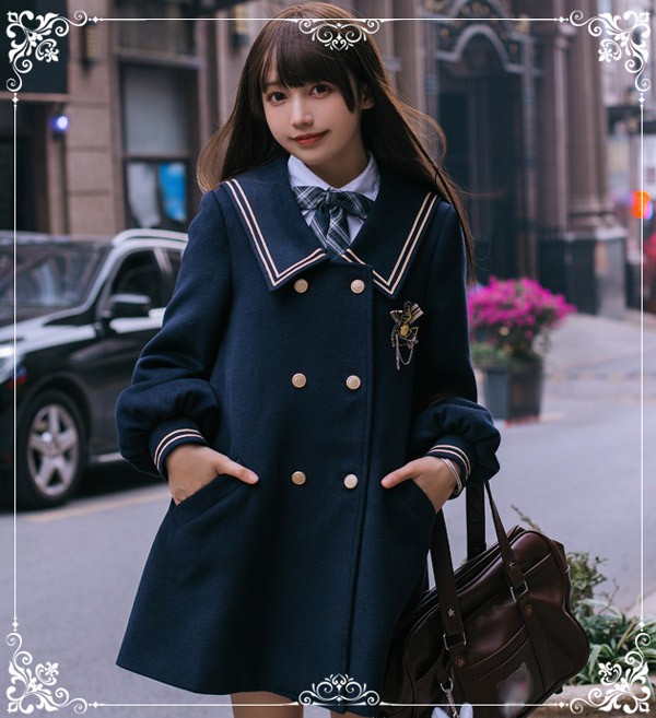 ステンカラーコート ロリータコート セーラーコート 冬服 レディース ジャケット ミディアムコート アウター 小柄 可愛い 学生 通学 通勤 着?せ 女の子 長袖 秋 冬 ゴスロリ 厚手 防寒 寒さ対策 オシャレ 柔らかい 軽い着心地 暖かい_6