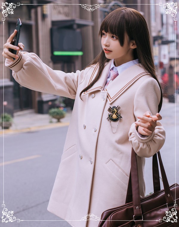 ステンカラーコート ロリータコート セーラーコート 冬服 レディース ジャケット ミディアムコート アウター 小柄 可愛い 学生 通学 通勤 着?せ 女の子 長袖 秋 冬 ゴスロリ 厚手 防寒 寒さ対策 オシャレ 柔らかい 軽い着心地 暖かい_8