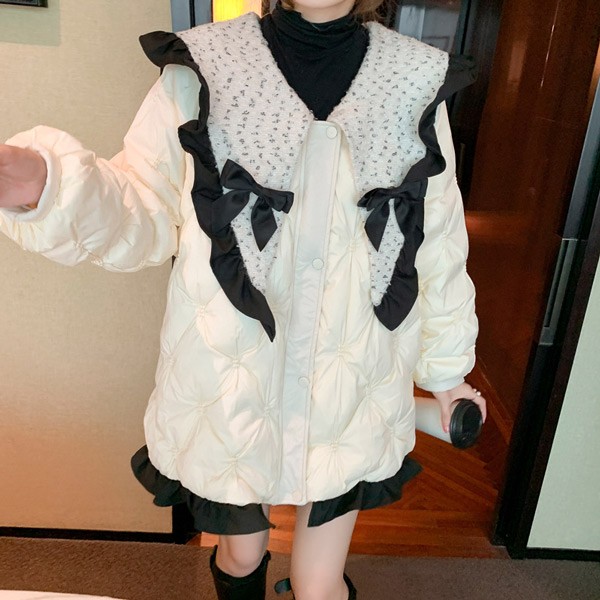 ダウンコート レディース リボン ショート丈 冬服 ダウン ダウン