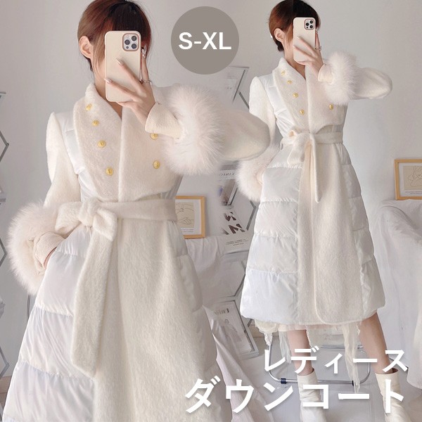 ダウンコート レディース リボン ミディアム 膝丈 もこもこ 冬服 ダウン ダウンジャケット アウター 冬 かわいい 大人可愛い 学生 通勤 女の子 カジュアル オシャレ 韓国風 着痩せ コート 長袖 袖あり 厚手 防寒 寒さ対策 冷え対策 秋冬 ふんわり 柔らかい