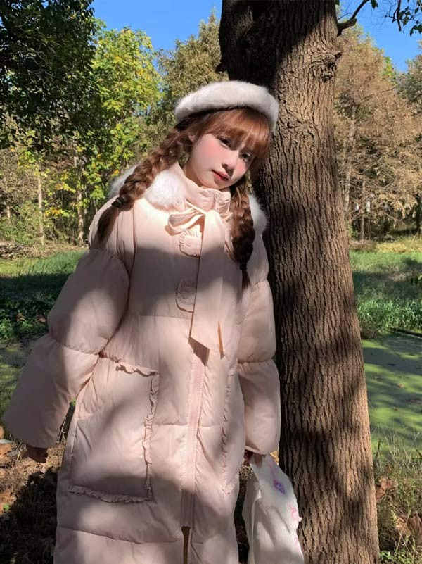 ダウンコート レディース リボン ロング丈 冬服 ダウン ダウン