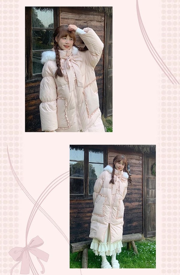 ダウンコート レディース リボン ロング丈 冬服 ダウン ダウン